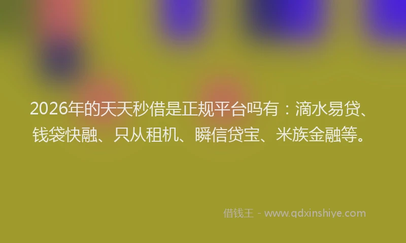 2026年的天天秒借是正规平台吗有：滴水易贷、钱袋快融、只从租机、瞬信贷宝、米族金融等。