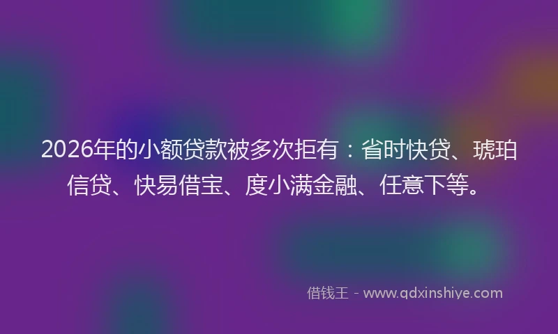 2026年的小额贷款被多次拒有：省时快贷、琥珀信贷、快易借宝、度小满金融、任意下等。