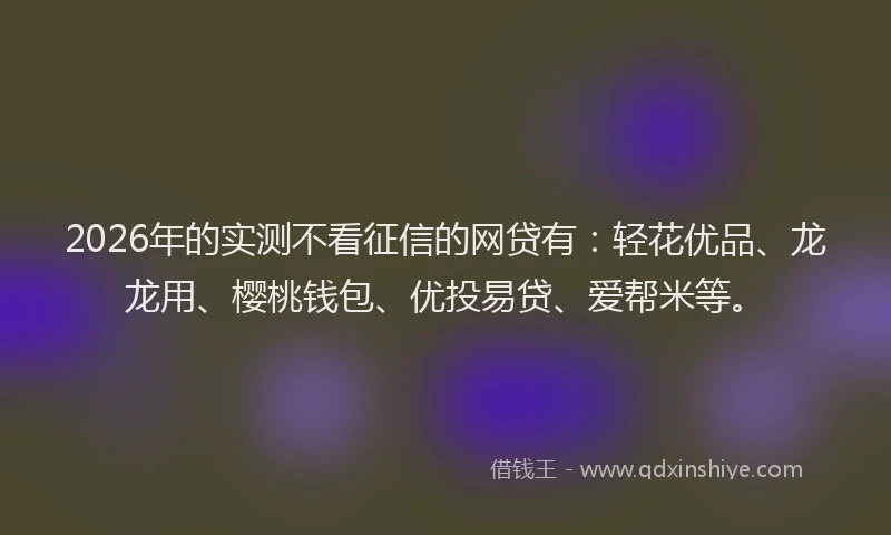 2026年的实测不看征信的网贷有：轻花优品、龙龙用、樱桃钱包、优投易贷、爱帮米等。