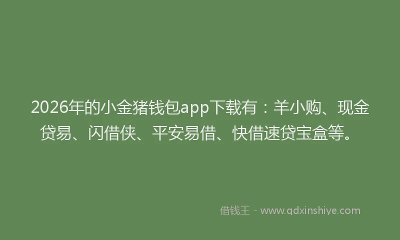 2026年的小金猪钱包app下载有：羊小购、现金贷易、闪借侠、平安易借、快借速贷宝盒等。