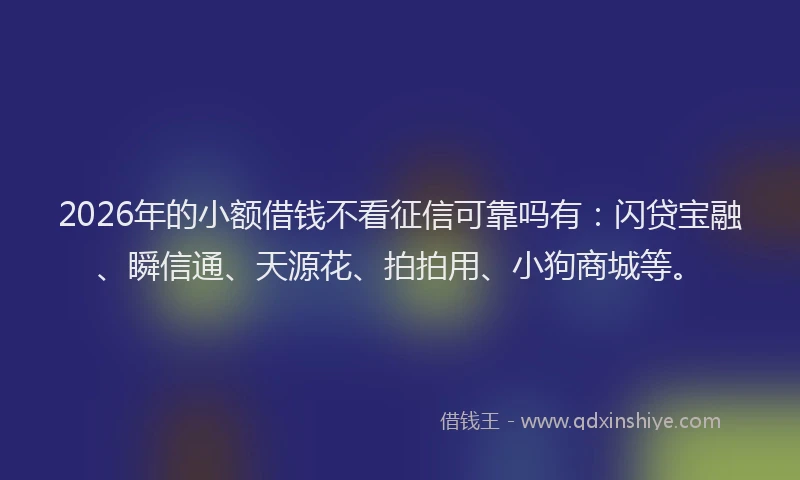 2026年的小额借钱不看征信可靠吗有：闪贷宝融、瞬信通、天源花、拍拍用、小狗商城等。