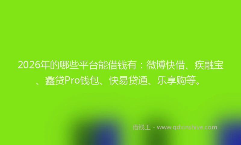 2026年的哪些平台能借钱有:微博快借、疾融宝、鑫贷Pro钱包、快易贷通、乐享购等。