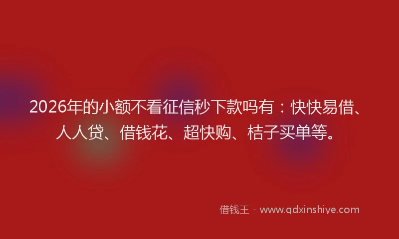 2026年的小额不看征信秒下款吗有：快快易借、人人贷、借钱花、超快购、桔子买单等。