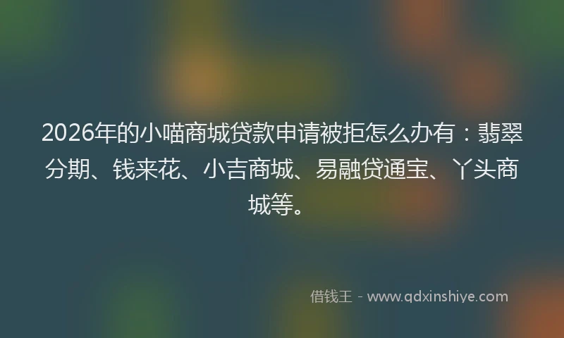 2026年的小喵商城贷款申请被拒怎么办有：翡翠分期、钱来花、小吉商城、易融贷通宝、丫头商城等。