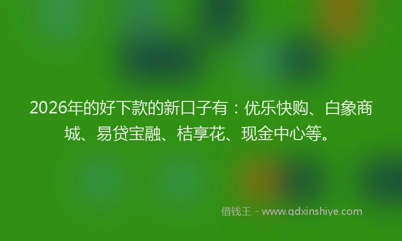 2026年的好下款的新口子有：优乐快购、白象商城、易贷宝融、桔享花、现金中心等。