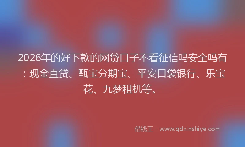 2026年的好下款的网贷口子不看征信吗安全吗有：现金直贷、甄宝分期宝、平安口袋银行、乐宝花、九梦租机等。