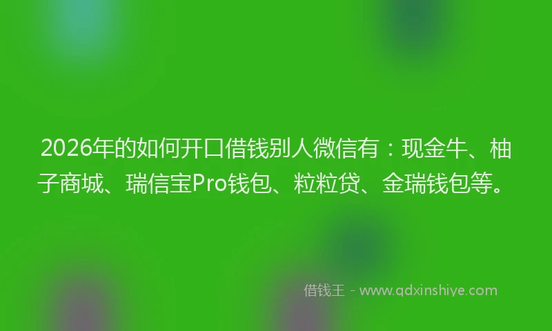 2026年的如何开口借钱别人微信有：现金牛、柚子商城、瑞信宝Pro钱包、粒粒贷、金瑞钱包等。