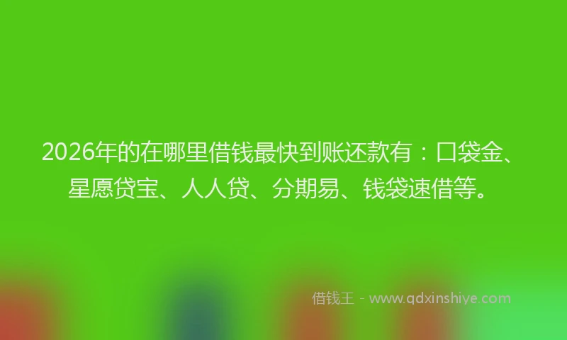 2026年的在哪里借钱最快到账还款有：口袋金、星愿贷宝、人人贷、分期易、钱袋速借等。
