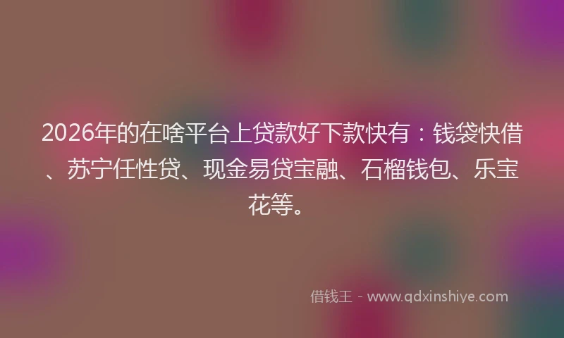 2026年的在啥平台上贷款好下款快有：钱袋快借、苏宁任性贷、现金易贷宝融、石榴钱包、乐宝花等。