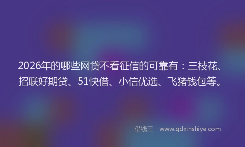 2026年的哪些网贷不看征信的可靠有：三枝花、招联好期贷、51快借、小信优选、飞猪钱包等。