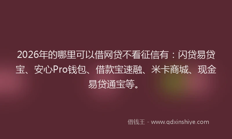 2026年的哪里可以借网贷不看征信有:闪贷易贷宝、安心Pro钱包、借款宝速融、米卡商城、现金易贷通宝等。