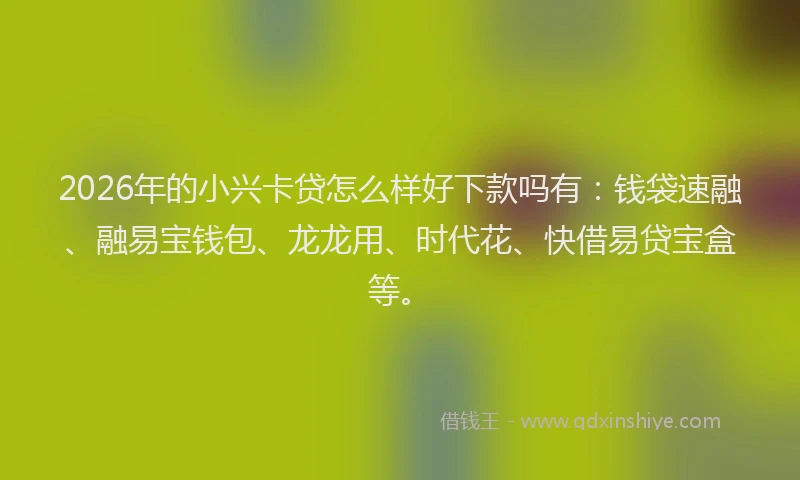 2026年的小兴卡贷怎么样好下款吗有：钱袋速融、融易宝钱包、龙龙用、时代花、快借易贷宝盒等。