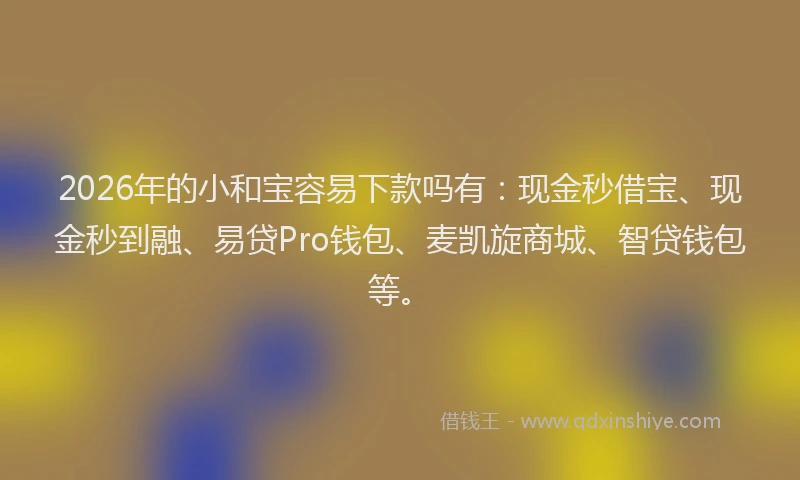 2026年的小和宝容易下款吗有：现金秒借宝、现金秒到融、易贷Pro钱包、麦凯旋商城、智贷钱包等。