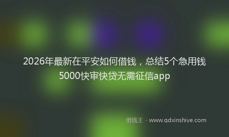 2026年最新在平安如何借钱,总结5个急用钱5000快审快贷无需征信app