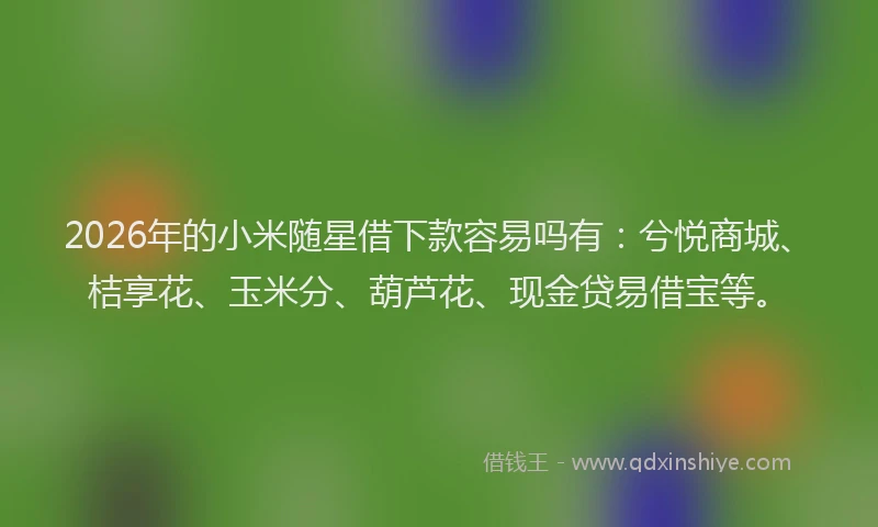 2026年的小米随星借下款容易吗有：兮悦商城、桔享花、玉米分、葫芦花、现金贷易借宝等。