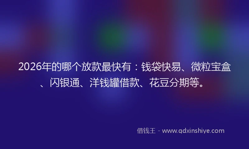 2026年的哪个放款最快有：钱袋快易、微粒宝盒、闪银通、洋钱罐借款、花豆分期等。