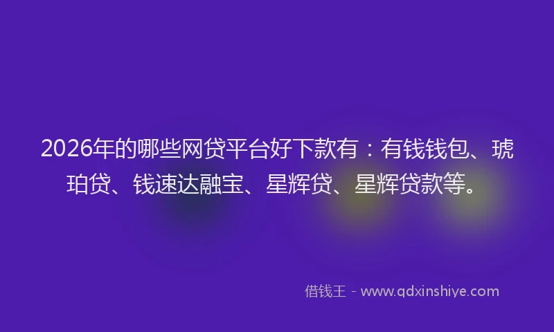 2026年的哪些网贷平台好下款有：有钱钱包、琥珀贷、钱速达融宝、星辉贷、星辉贷款等。