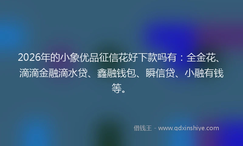 2026年的小象优品征信花好下款吗有：全金花、滴滴金融滴水贷、鑫融钱包、瞬信贷、小融有钱等。