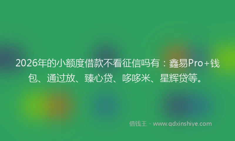2026年的小额度借款不看征信吗有:鑫易Pro+钱包、通过放、臻心贷、哆哆米、星辉贷等。