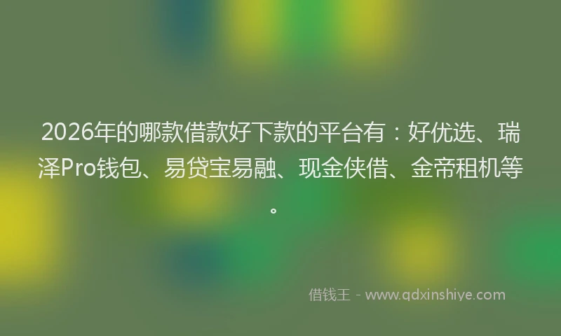 2026年的哪款借款好下款的平台有:好优选、瑞泽Pro钱包、易贷宝易融、现金侠借、金帝租机等。