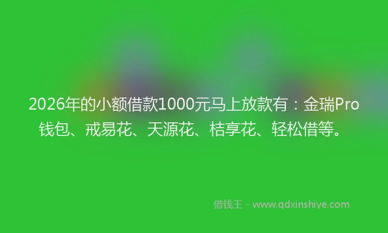 2026年的小额借款1000元马上放款有：金瑞Pro钱包、戒易花、天源花、桔享花、轻松借等。