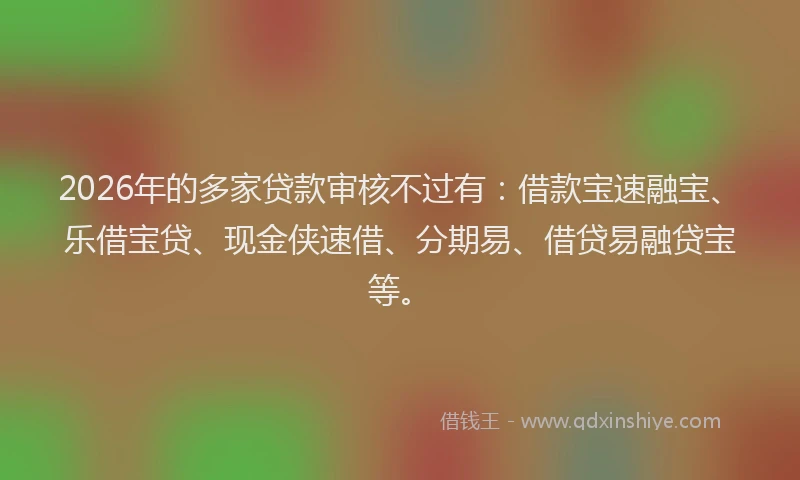 2026年的多家贷款审核不过有：借款宝速融宝、乐借宝贷、现金侠速借、分期易、借贷易融贷宝等。