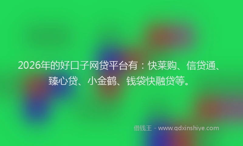2026年的好口子网贷平台有：快莱购、信贷通、臻心贷、小金鹤、钱袋快融贷等。