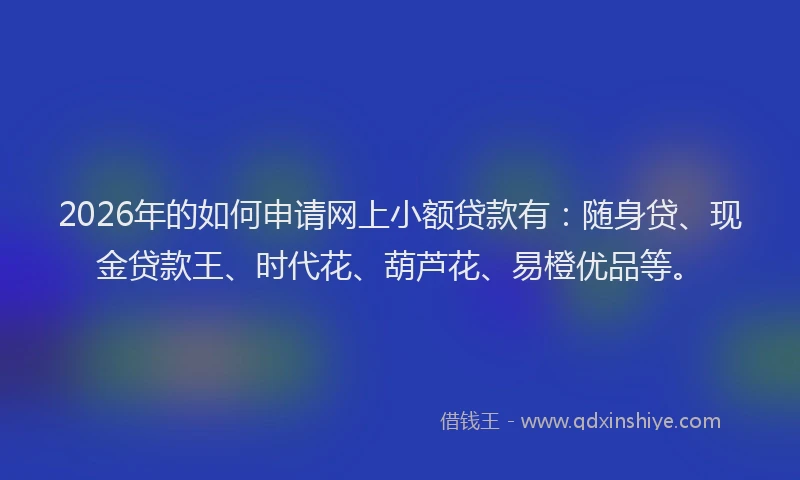 2026年的如何申请网上小额贷款有：随身贷、现金贷款王、时代花、葫芦花、易橙优品等。
