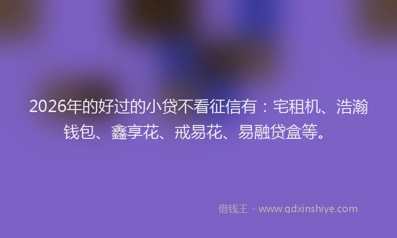 2026年的好过的小贷不看征信有：宅租机、浩瀚钱包、鑫享花、戒易花、易融贷盒等。
