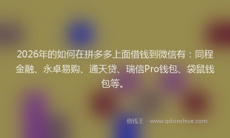 2026年的如何在拼多多上面借钱到微信有：同程金融、永卓易购、通天贷、瑞信Pro钱包、袋鼠钱包等。
