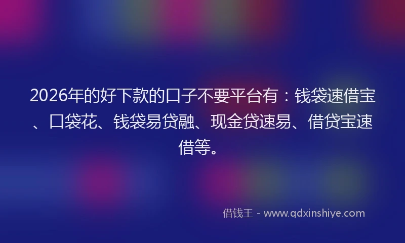 2026年的好下款的口子不要平台有：钱袋速借宝、口袋花、钱袋易贷融、现金贷速易、借贷宝速借等。