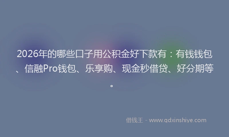 2026年的哪些口子用公积金好下款有:有钱钱包、信融Pro钱包、乐享购、现金秒借贷、好分期等。