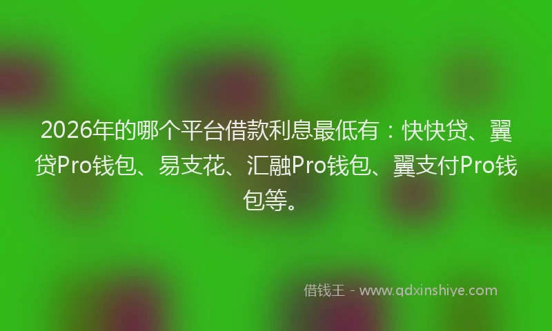 2026年的哪个平台借款利息最低有:快快贷、翼贷Pro钱包、易支花、汇融Pro钱包、翼支付Pro钱包等。
