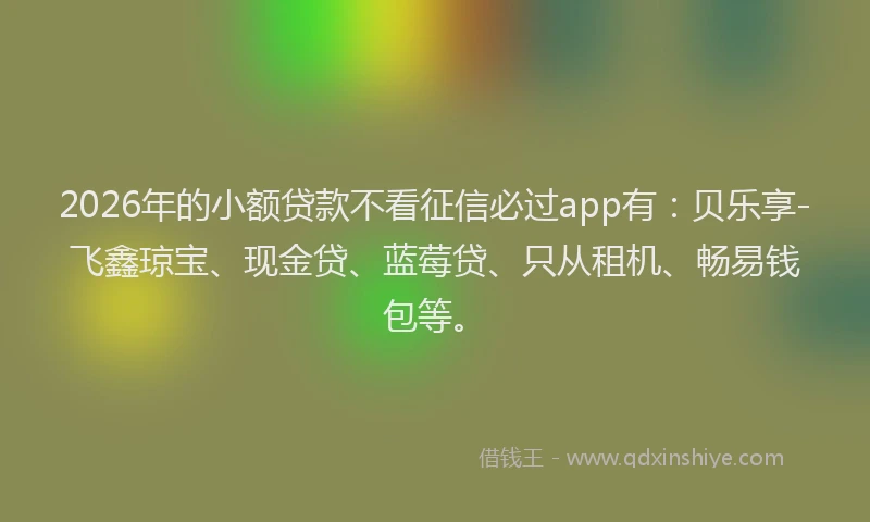2026年的小额贷款不看征信必过app有：贝乐享-飞鑫琼宝、现金贷、蓝莓贷、只从租机、畅易钱包等。