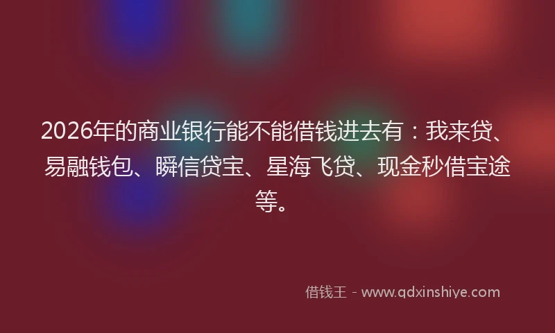 2026年的商业银行能不能借钱进去有:我来贷、易融钱包、瞬信贷宝、星海飞贷、现金秒借宝途等。