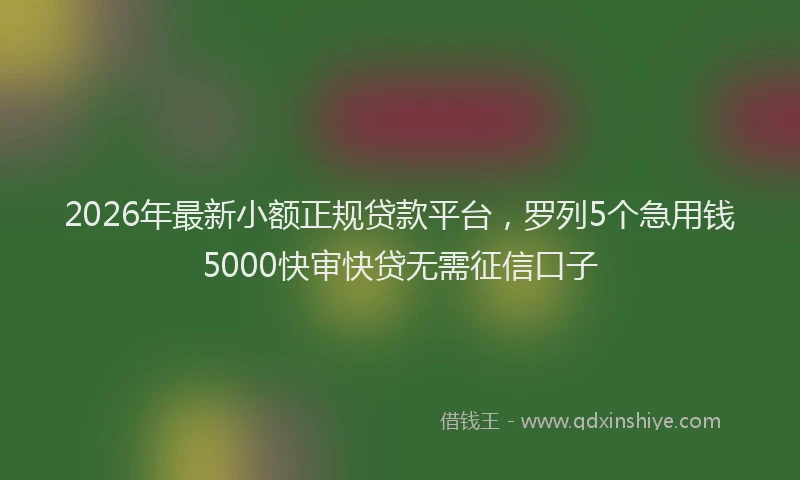 2026年最新小额正规贷款平台，罗列5个急用钱5000快审快贷无需征信口子