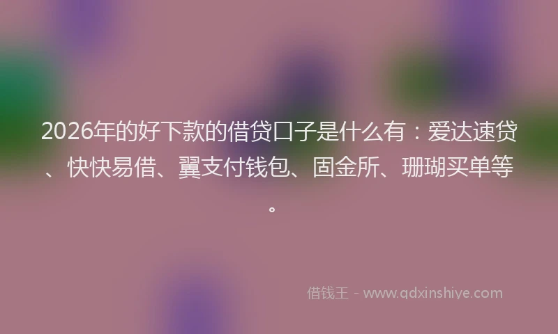 2026年的好下款的借贷口子是什么有：爱达速贷、快快易借、翼支付钱包、固金所、珊瑚买单等。