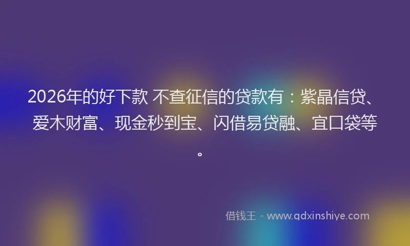 2026年的好下款 不查征信的贷款有：紫晶信贷、爱木财富、现金秒到宝、闪借易贷融、宜口袋等。