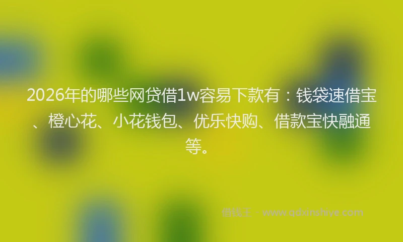 2026年的哪些网贷借1w容易下款有:钱袋速借宝、橙心花、小花钱包、优乐快购、借款宝快融通等。