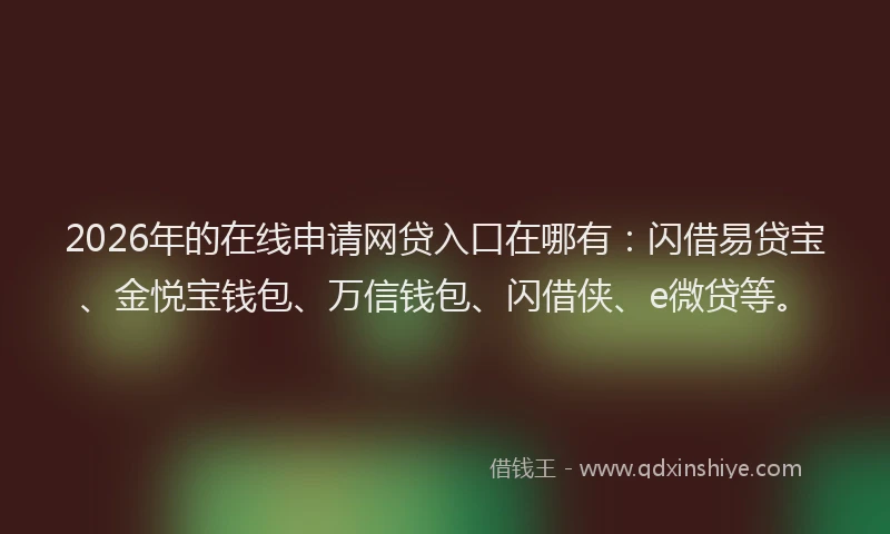 2026年的在线申请网贷入口在哪有:闪借易贷宝、金悦宝钱包、万信钱包、闪借侠、e微贷等。