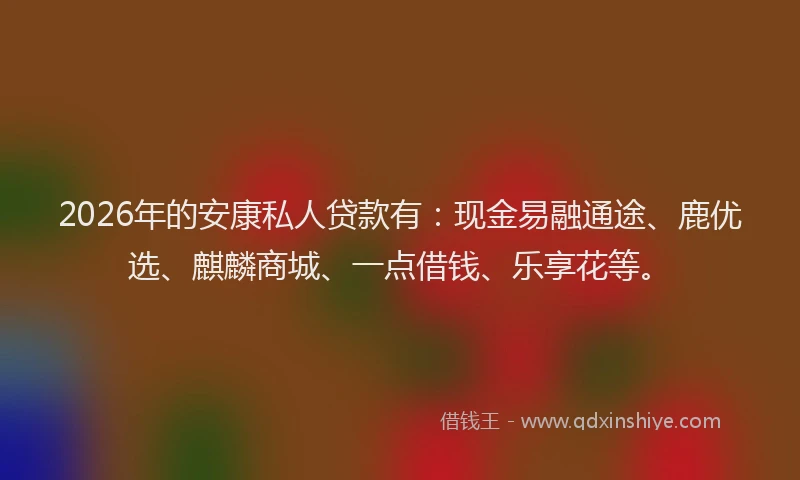 2026年的安康私人贷款有：现金易融通途、鹿优选、麒麟商城、一点借钱、乐享花等。