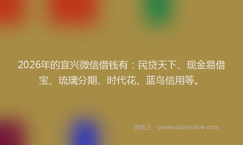 2026年的宜兴微信借钱有：民贷天下、现金易借宝、琉璃分期、时代花、蓝鸟信用等。