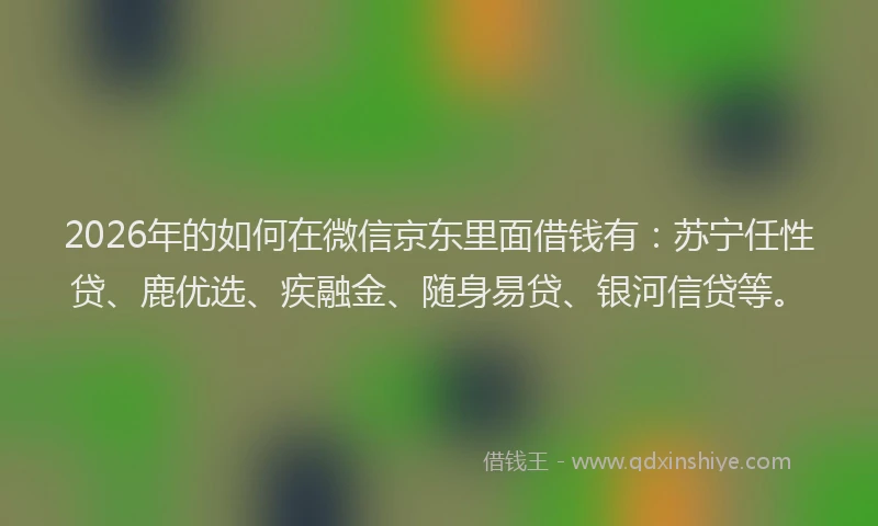 2026年的如何在微信京东里面借钱有：苏宁任性贷、鹿优选、疾融金、随身易贷、银河信贷等。