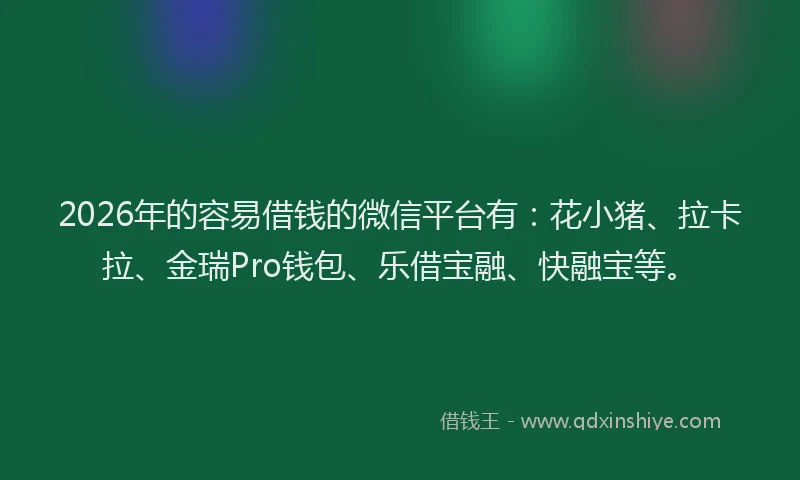 2026年的容易借钱的微信平台有：花小猪、拉卡拉、金瑞Pro钱包、乐借宝融、快融宝等。