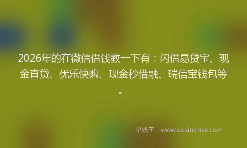 2026年的在微信借钱教一下有：闪借易贷宝、现金直贷、优乐快购、现金秒借融、瑞信宝钱包等。