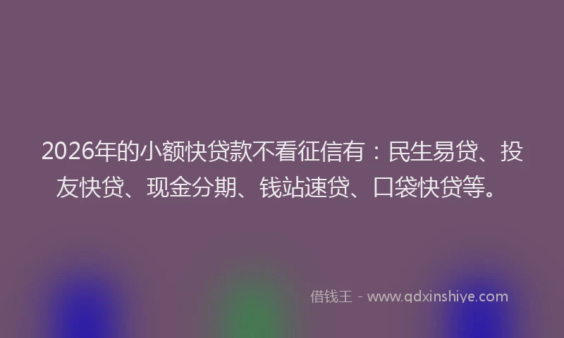 2026年的小额快贷款不看征信有：民生易贷、投友快贷、现金分期、钱站速贷、口袋快贷等。