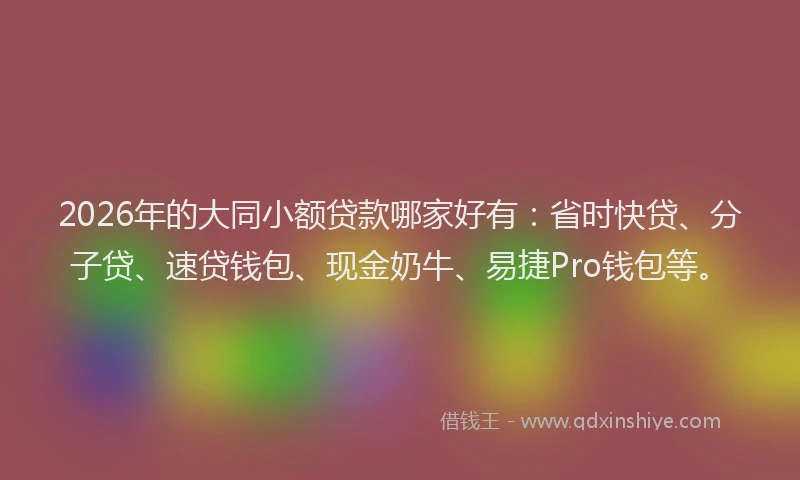2026年的大同小额贷款哪家好有：省时快贷、分子贷、速贷钱包、现金奶牛、易捷Pro钱包等。