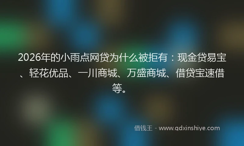 2026年的小雨点网贷为什么被拒有：现金贷易宝、轻花优品、一川商城、万盛商城、借贷宝速借等。