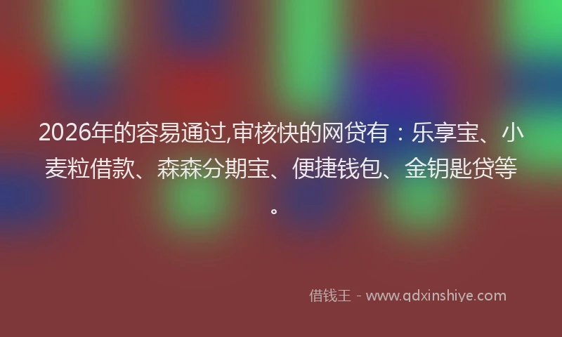 2026年的容易通过,审核快的网贷有：乐享宝、小麦粒借款、森森分期宝、便捷钱包、金钥匙贷等。