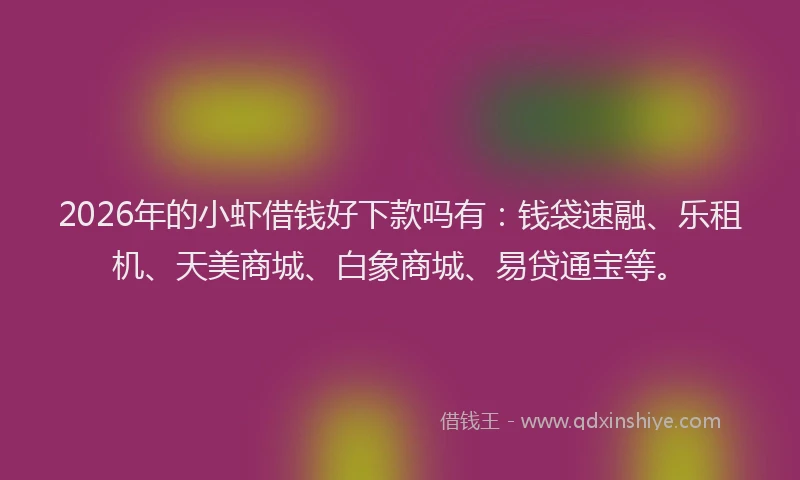 2026年的小虾借钱好下款吗有：钱袋速融、乐租机、天美商城、白象商城、易贷通宝等。